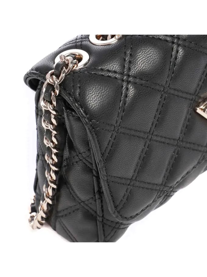 Guess Giully ii Mini Convertible Flap Vrouw Zwart gewatteerde met ketting schouder
