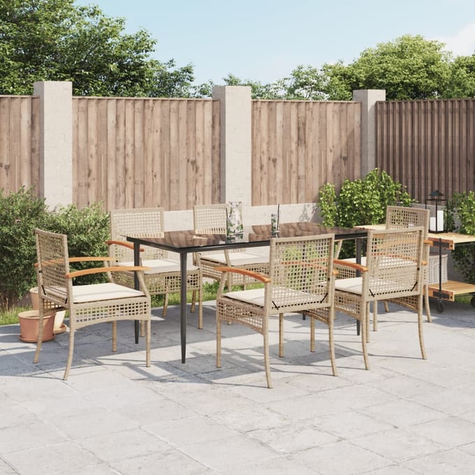 vidaXL - 7-delige - Tuinset - met - kussens - poly - rattan - beige