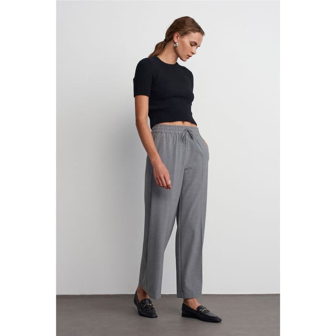 Wijde Crepe Broek met Touwsluiting Taille