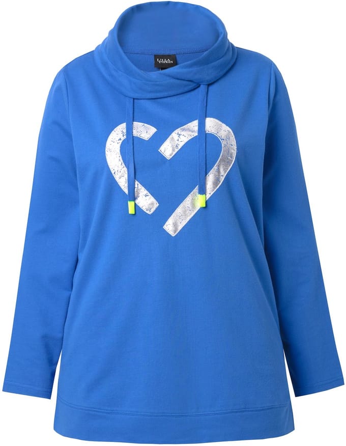 Ulla Popken - Dames - Sweatshirt hart opstaande kraag lange mouw - Inktblauw - Maat 46+