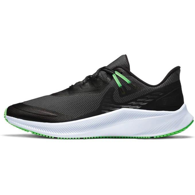 Nike Quest 3 Shield - Hardloopschoenen - Maat 42.5 - Black/Obsidian Mist/Poison Green / Zwart Groen - Quest - Hardlopen - Heren Hardloopschoenen