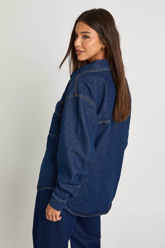 boohoo Dames Oversized Spijkerhemd | Indigo | Maat: 6