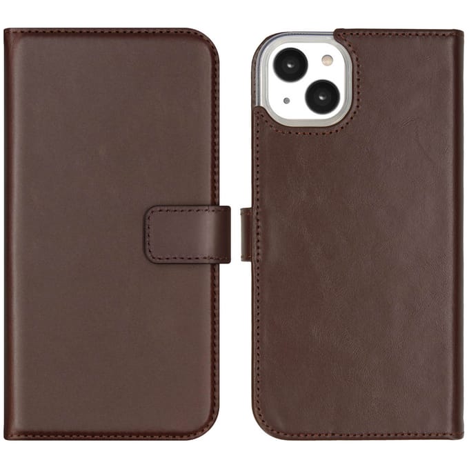 Selencia Hoesje - Geschikt voor Apple iPhone 14 Plus - Echt Lederen Bookcase - Bruin
