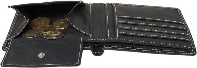 Portemonnee Heren • Portefeuille Heren • Billfold • Leer • Buffelleer • Zwart
