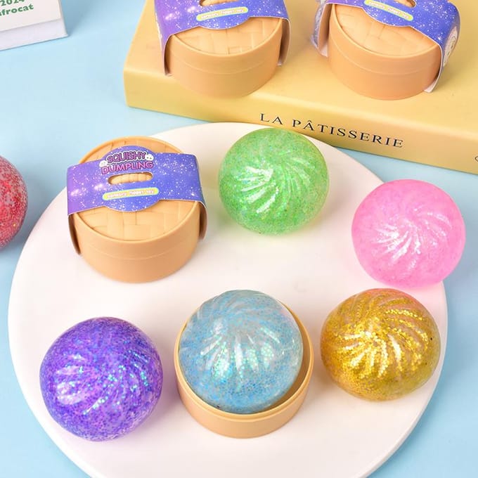 Mini Squishy Dumpling Realistische Broodje Sensorisch Fidget Speelgoed Gekleurd Glitter Stoom Broodje Decompressie Bal Klein Knijpbaar Speelgoed beige