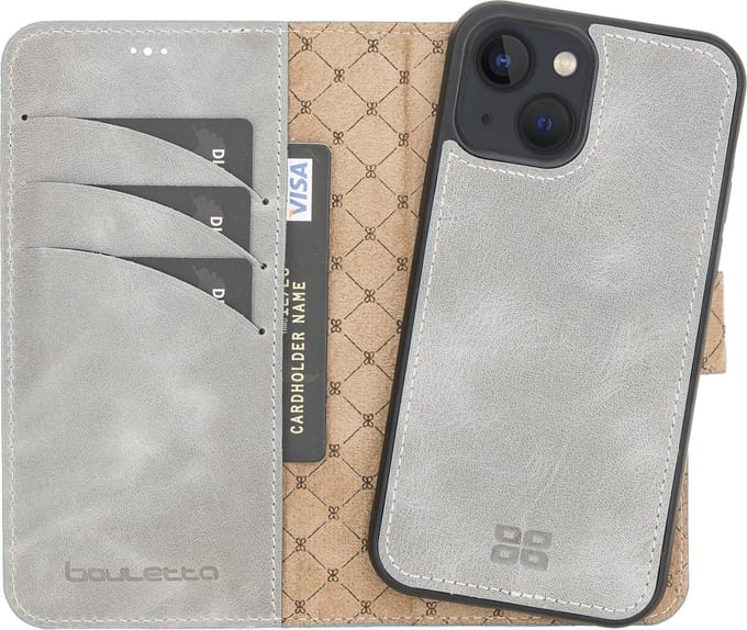 Bouletta geschikt voor iPhone 14 Plus lederen Uitneembare BookCase hoesje - Future Grey