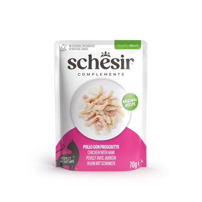 6x70g Kip met ham Schesir Complementen in gelei natvoer voor katten