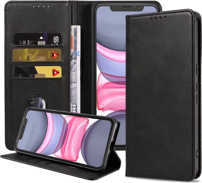 Smartphonica iPhone 11 leren hoesje met magnetische sluiting - Zwart geschikt voor iPhone 11
