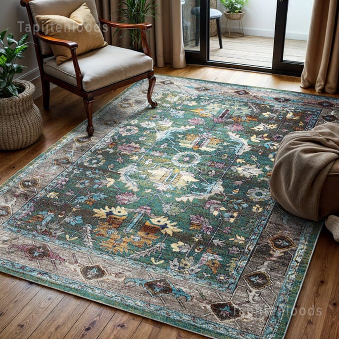 Muratap Picasso pablo vintage vloerkleed groen / multi laagpolig- 80x150