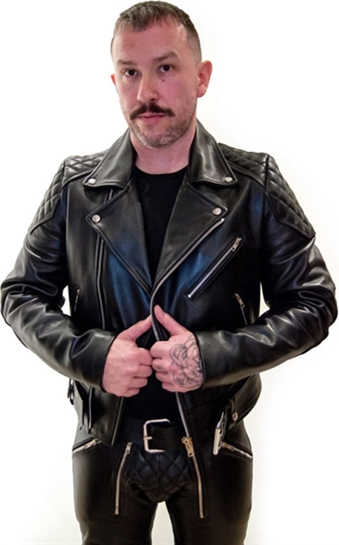 Mister B lederen motor jacket met opvulling - zwart - small