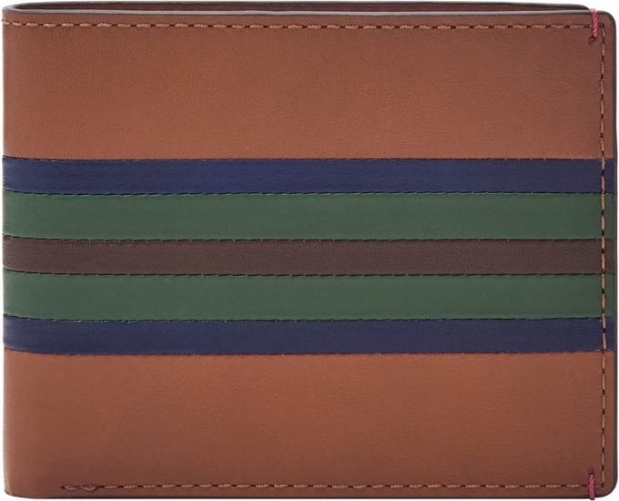 FOSSIL Portemonnee Bronson FPW Bifold Wallet Colorful Stripes Bruine