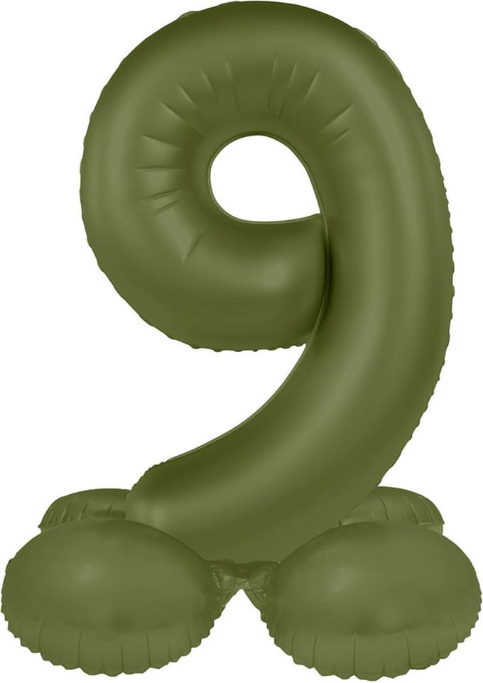 Staande Folieballon Cijfer 9 - Olive Green - Ultra Matt - 41 cm