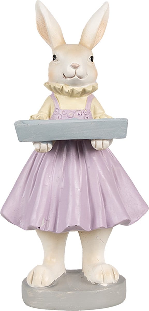 Clayre & Eef Beeld Konijn 10x8x20 cm Bruin Paars Polyresin