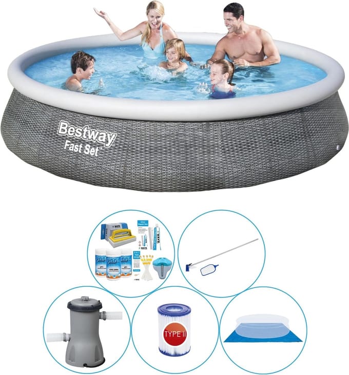 Fast Set Rattan Rond 396x84 cm - Zwembad Pakket