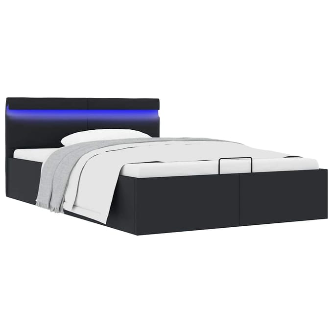 vidaXL - Bedframe - met - opslag - hydraulisch - LED - kunstleer - zwart - 120x200 - cm