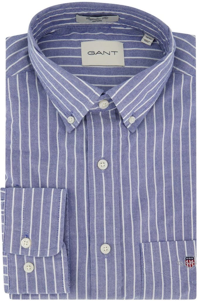Blauw Gant overhemd wit gestreept Regular Fit