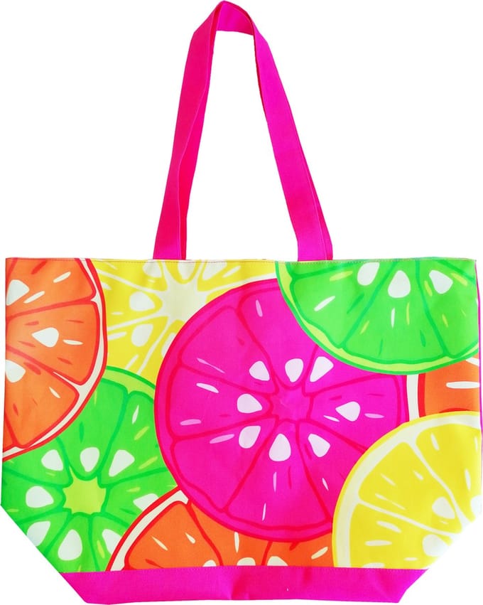 Le Comptoir Damestas strandtas - fruitprint - 35 x 58 x 23 cm - ritssluiting - polyester - shopper - handtas