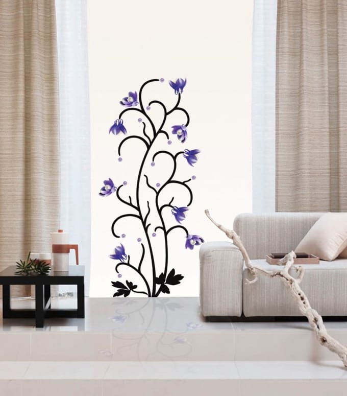 Muurstickers, decoratieve stickers, Columbinebloemen