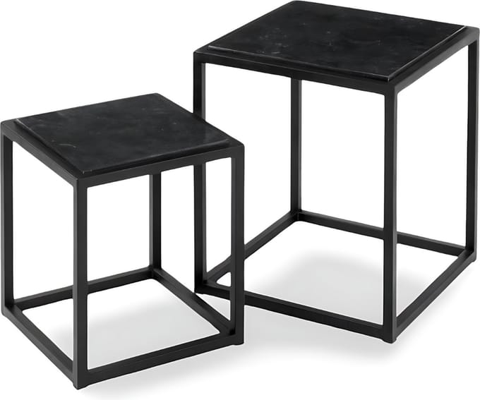 Bijzettafel Marmer Vierkant Zwart set van 2