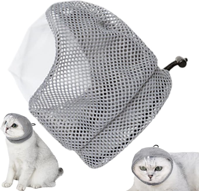 Kattenmuilkorf - Gezichtsbescherming Kat - Veilige Verzorging - Ademend Polyester - Verstelbaar - Grijs