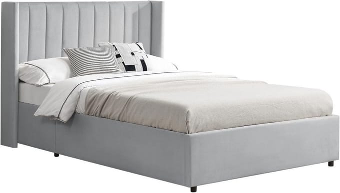 Gestoffeerd bed 120 x 200 cm met opbergruimte en lattenbodem - lichtgrijs