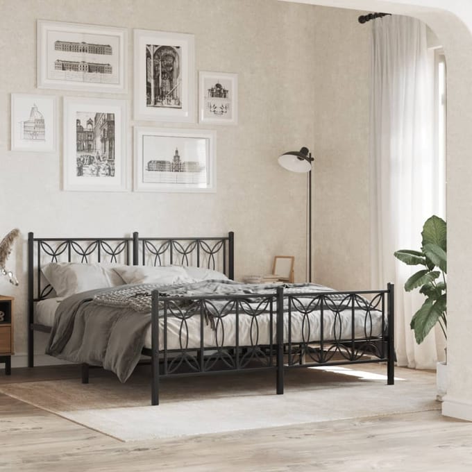 vidaXL - Bedframe - met - hoofd- - en - voeteneinde - metaal - zwart - 150x200 - cm