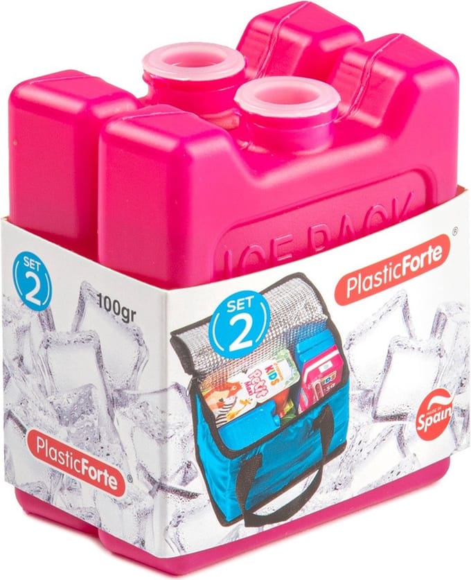 Plasticforte kleine koelelementen - 2x stuks - 100 grams - 7 x 8 cm - roze - plastic