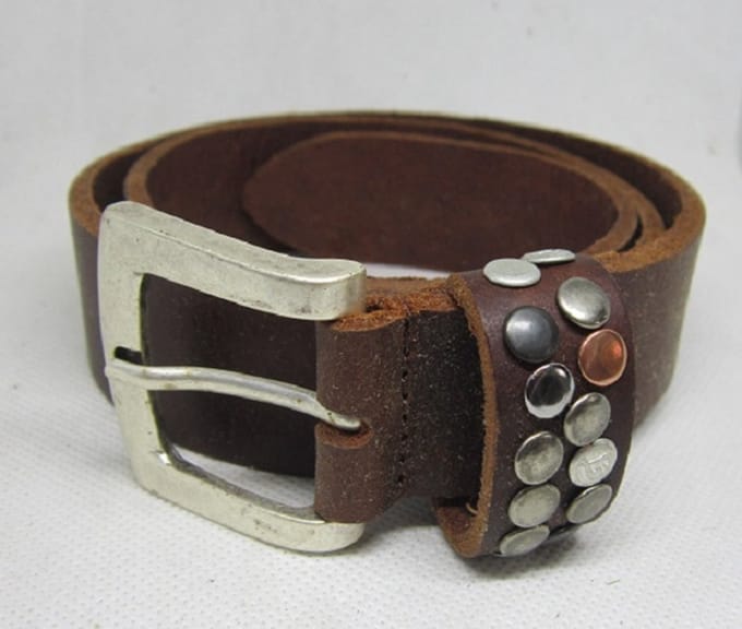 Take It - leren - lederen riem - echt leer - kinderriem - maat 55 - 55 cm - bruin - met studs zilveren gesp
