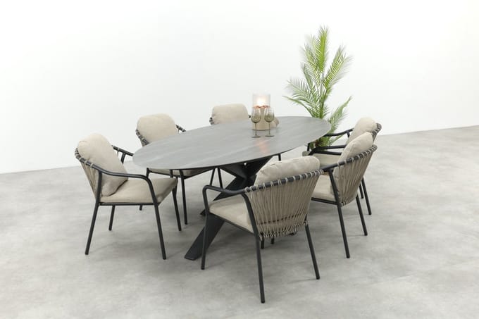 Pisa/GI Scotland 6-persoons ovale tuinset 230x115 cm. - Royal Grey