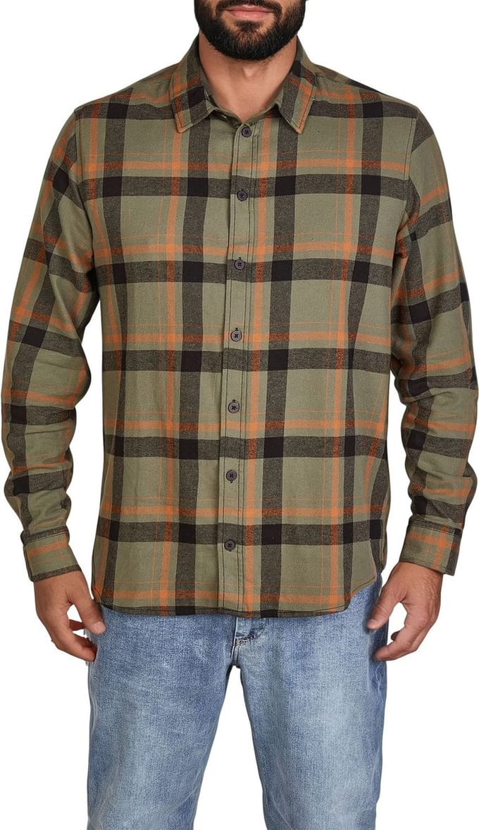 DENIMFY Heren Overhemd DFDean regular fit Olijf M Volwassenen 100% katoen - Flanellen overhemd