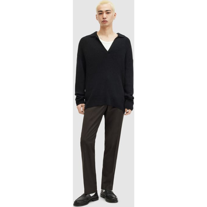 AllSaints Kanyon Ls Polo Black Maat: L | Sweaters Outlet | Heren | Zwart