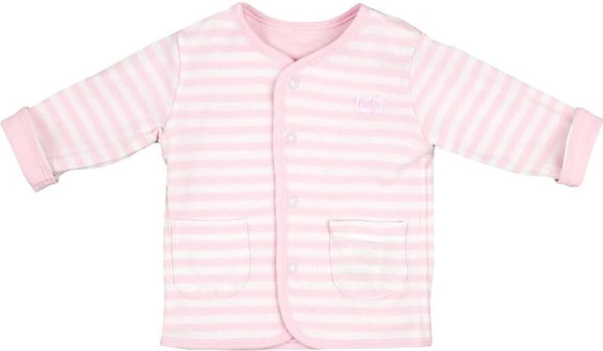 Feetje reversible vest uni roze - roze streep met wit maat 50