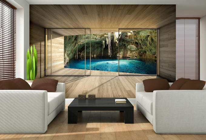 Window Grotto Cave Water Lake Nature Photo Wallcovering