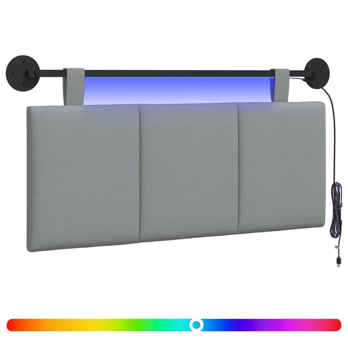 vidaXL - Hangend - hoofdbord - Met - LED-verlichting - Lichtgrijs - Stof