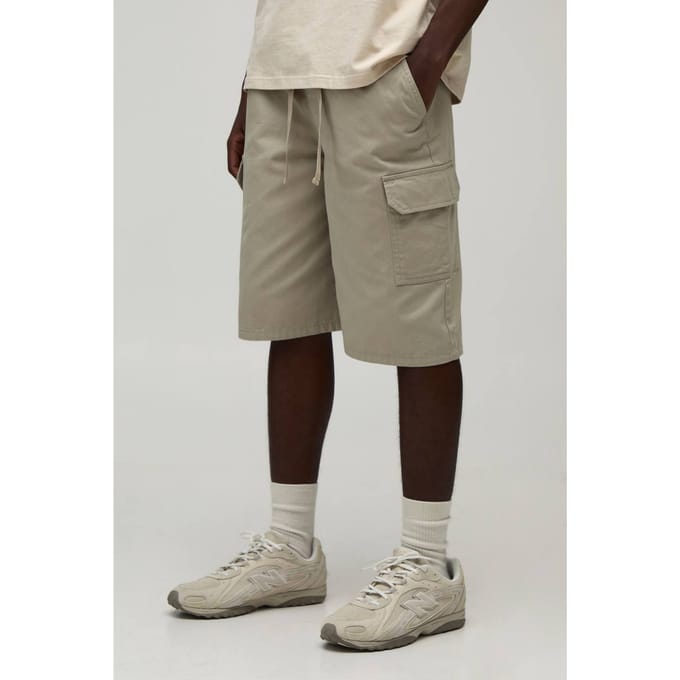 Essential Baggy Fit Elasticated Twill Cargo Shorts | Stone | Size 3XL