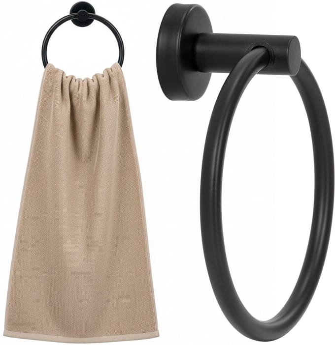 Springos Handdoekring | Badkamerhanger | Handdoekrek | RVS | Ring | Zwart | 3 Kg