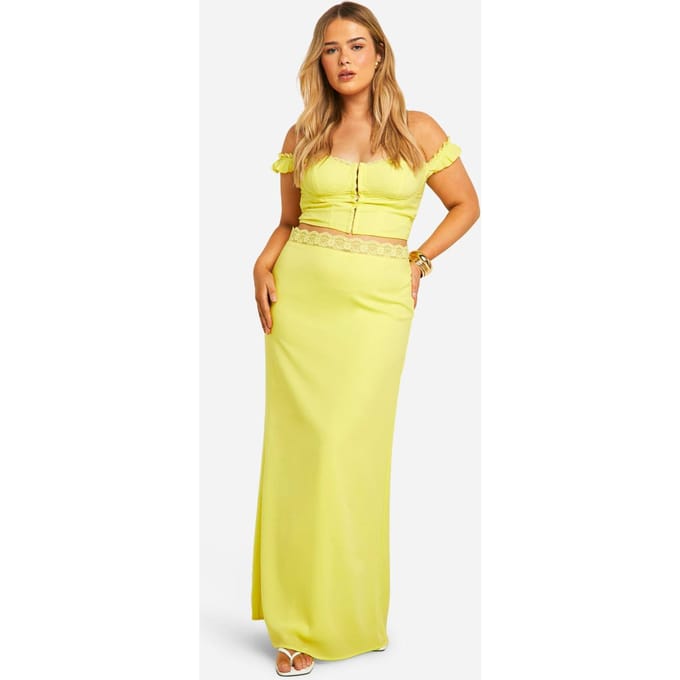 boohoo Dames Plus Geweven Maxi-Rok | Lemon | Maat: 26