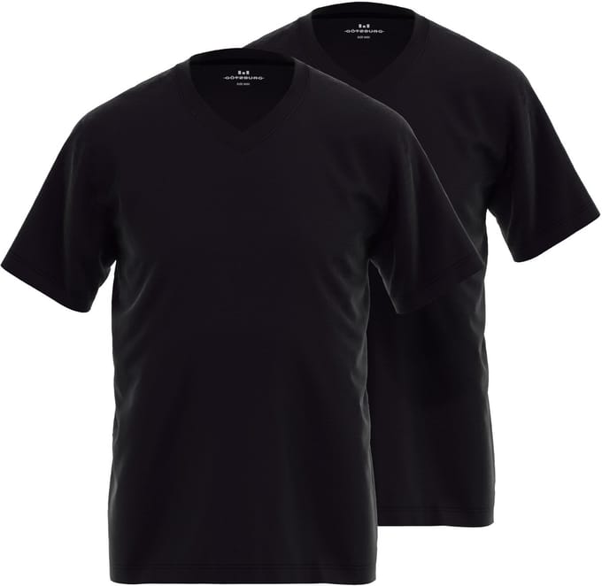 Gotzburg heren T-shirts regular fit V-hals (2-pack) - zwart