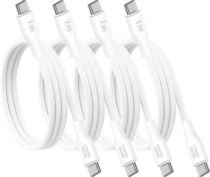 Usb C kabel 2 meter - Usb C naar usb C - 4 stuks - Voordeelpak - Lang - Wit