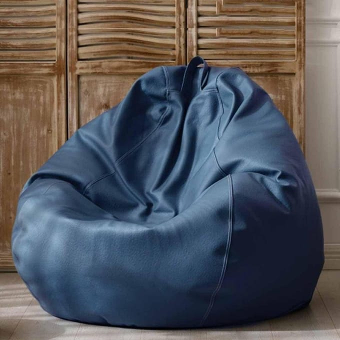 Zitzakstoel Kunstleer - Ongevulde Poef - Buiten Loungen - Extra Groot Formaat - 33 Meter - Donkerblauw