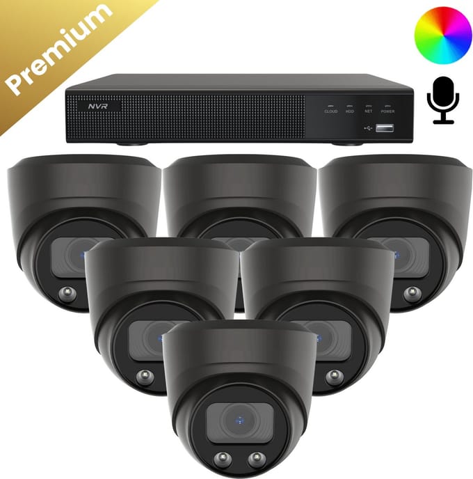 6x Beveiligingscamera set – Bedraad – Sony Dome Premium AI-ISP 8MP Full Color UltraHD 4K – Zwart