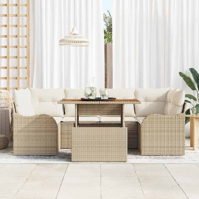 vidaXL - Tuinbank - Set - 7 - st - beige - en - crèmekleurig