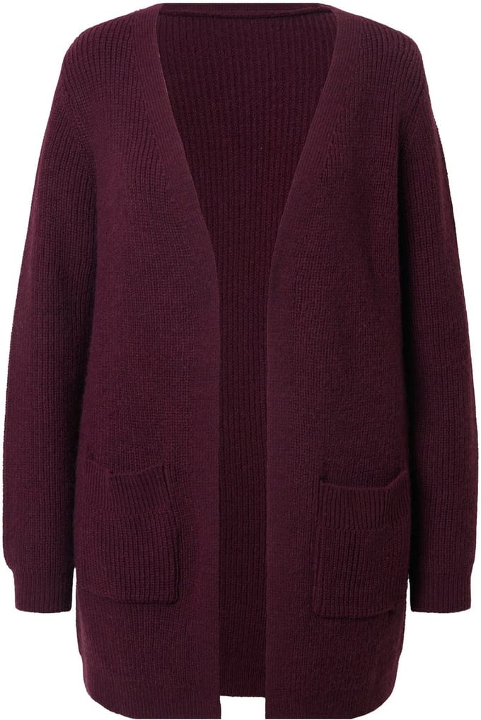 Ulla Popken - Dames - Lang vest knoopsluiting V-hals lange mouwen - Pruim - Maat 42+
