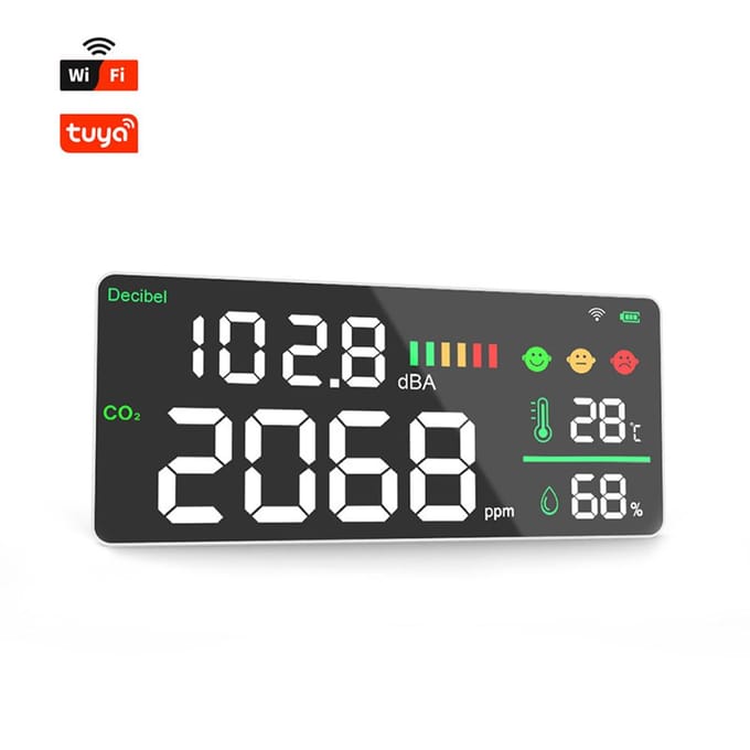 Tuya Wifi digitale wandgemonteerde decibelmeter kooldioxidemeter temperatuur- en vochtigheidstester Tuya WiFi Decibel Meter