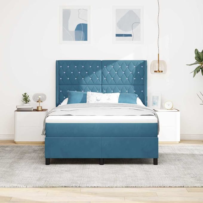 vidaXL - Boxspring - bed - met - matras - Blauw - 140 - x - 200 - cm - Fluweel
