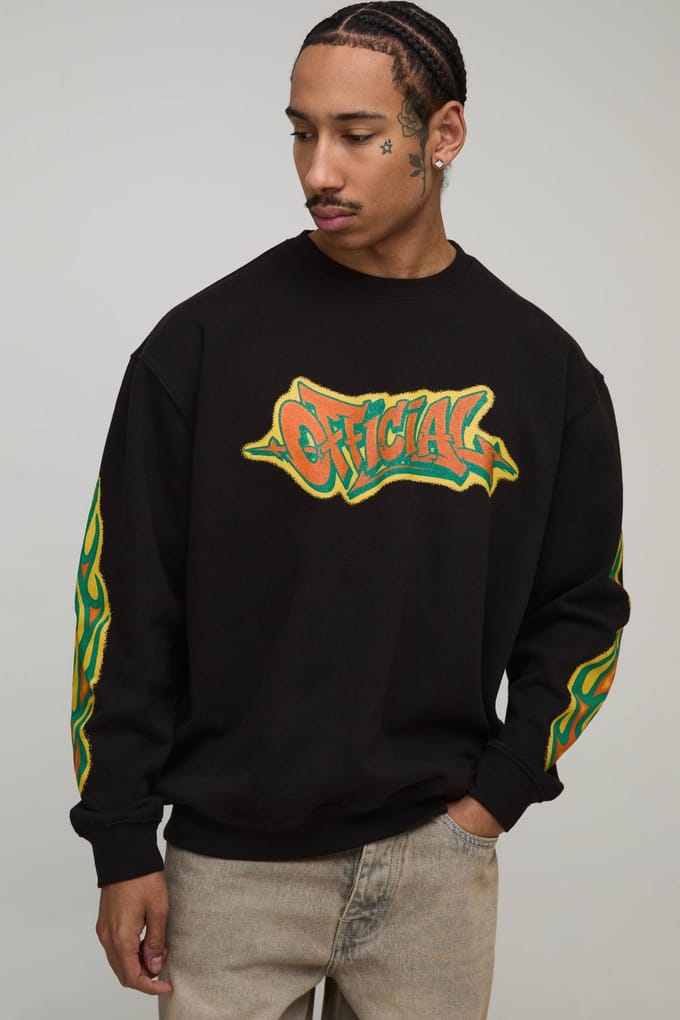 Oversized Graffiti Print Sweatshirt | Black | Size Small