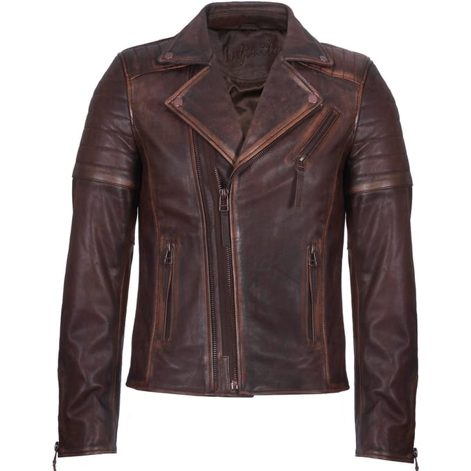 Slim-fit leren bikerjack in Brando-stijl met gekruiste rits