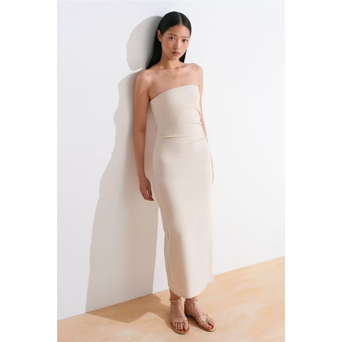 Strapless Bodycon Midi Jurk Met Splits