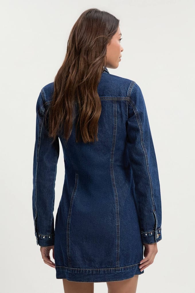 boohoo Dames Met studs versierde westerse denim minijurk | Indigo | Maat: 6
