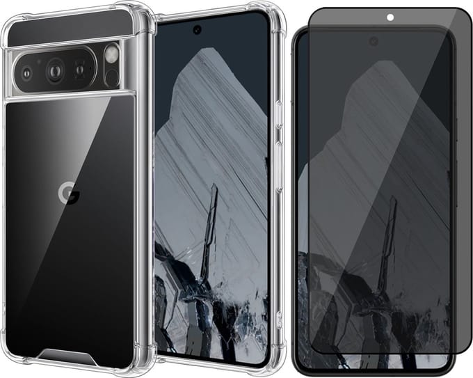 Hoesje geschikt voor Google Pixel 8 Pro - Privacy Screenprotector Volledig Dekkend Glas - Shockproof Transparant